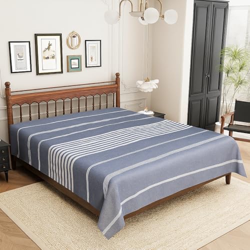 Värde Bedsheet for Double Bed | Handmade Cotton Double Bedsheet 210 Thread Count | Summer King Size BedSheet 90x100 Inches (7.5 x 8.3 Feet) | Handloom Design | Without Pillow Covers_Hit Grey - Image 3