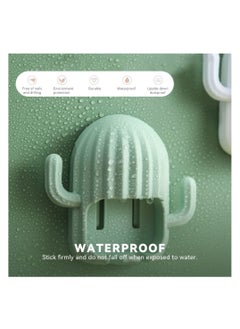 Excefore Toothbrush Holder, Toothbrush Holder Wall Mounted,  4 Pcs Cactus Shape Toothbrush Holder, Self Adhesive Tooth Brush Holder,  with 2 holes, No Drilling, for Bathroom Kitchen Living Room  - Image 3
