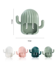Excefore Toothbrush Holder, Toothbrush Holder Wall Mounted,  4 Pcs Cactus Shape Toothbrush Holder, Self Adhesive Tooth Brush Holder,  with 2 holes, No Drilling, for Bathroom Kitchen Living Room  - Image 5