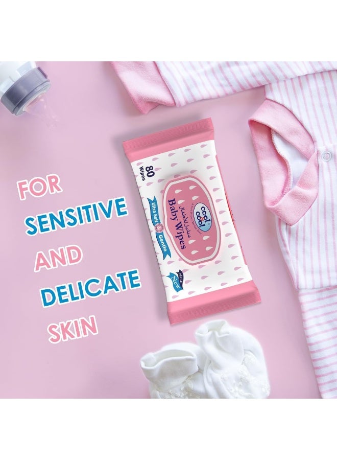 Cool & Cool Baby Wipes 80's + Baby Oil 100ML - Alcohol Free, Paraben Free, Vitamin E, Aloe Vera, Ultra Soft And Gentle for Sensitive, Delicate Skin + Vitamin E, Grape Seed Oil Combo Pack - Image 4