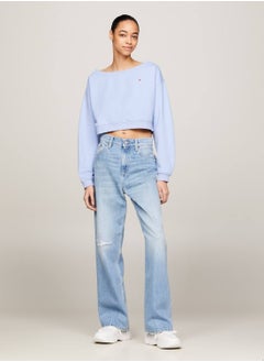 TOMMY JEANS Women's Essential Boat Neck Cropped Jumper -  Organic cotton blend terry, Blue  - Image 4