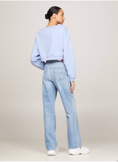 TOMMY JEANS Women's Essential Boat Neck Cropped Jumper -  Organic cotton blend terry, Blue  - Image 2