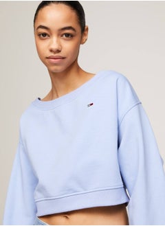 TOMMY JEANS Women's Essential Boat Neck Cropped Jumper -  Organic cotton blend terry, Blue  - Image 3