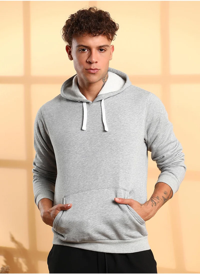كامبوس سوترا Men's Light Grey Pullover Hoodie With Contrast Drawstring