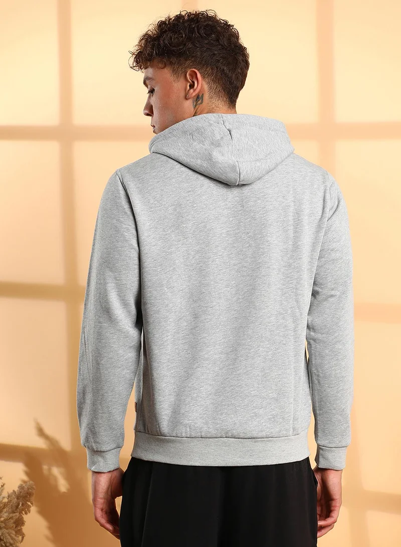 كامبوس سوترا Men's Light Grey Pullover Hoodie With Contrast Drawstring