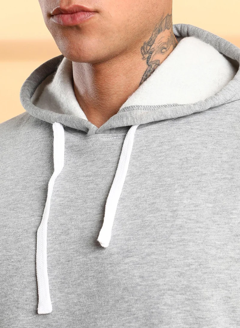 كامبوس سوترا Men's Light Grey Pullover Hoodie With Contrast Drawstring