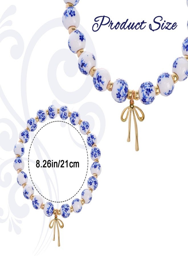Marrywindix Beads Bow Charm Bracelet Vintage Dainty Flower Stretch Beaded Handmade Bracelet for Women Daughter Friend Sister Mother Wife Grandma Granddaughter - Image 2