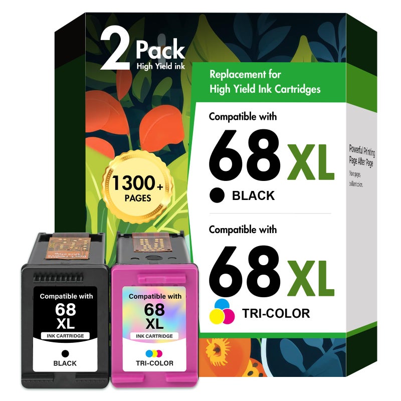 Cool Toner 68 6155e 6555e 68XL 68e Ink Cartridges Black Color Combo Pack for HP68 Ink 68 XL Compatible for HP Envy 6100e 6500e Series Printers 6152e 6165e 6558e 6552e (2 Pack-1 Black, 1 Tri-Color) - Image 1
