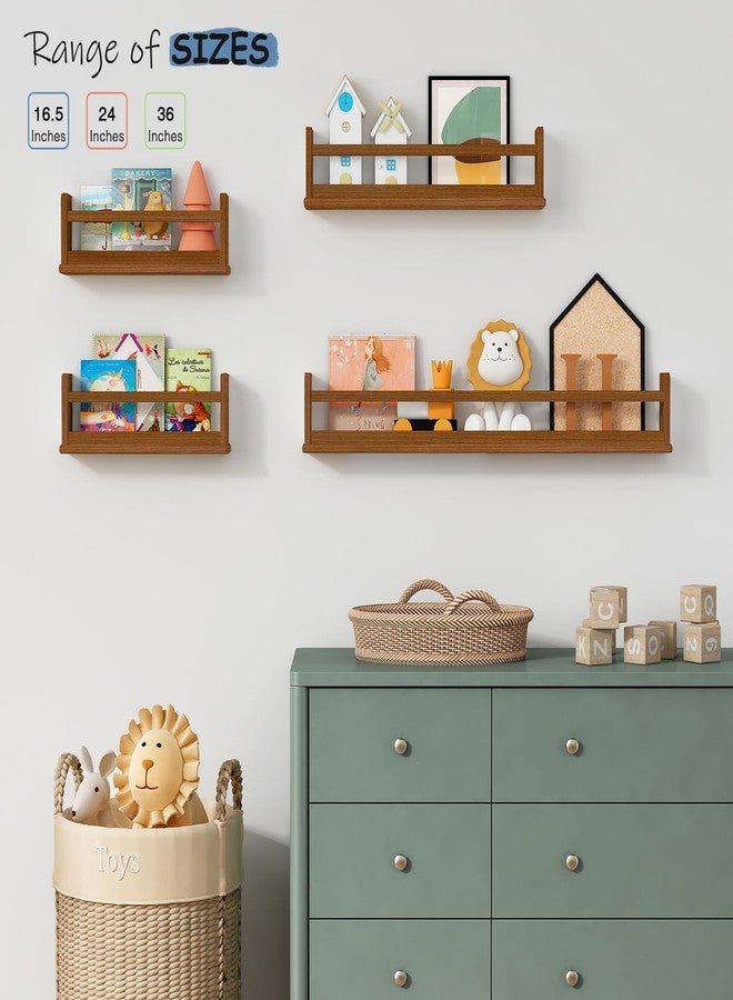 Harwaya Floating Nursery Book Shelves Wall Mounted, Wooden Wall Bookshelf for Kids Room, Dark Wood Hanging Book Shelf for Baby Toddler Childrens Bedroom (24 Inch, Walnut Brown, Set of 3) - Image 5
