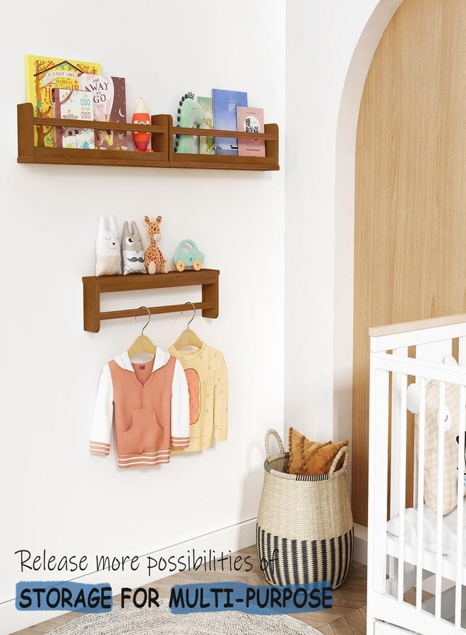 Harwaya Floating Nursery Book Shelves Wall Mounted, Wooden Wall Bookshelf for Kids Room, Dark Wood Hanging Book Shelf for Baby Toddler Childrens Bedroom (24 Inch, Walnut Brown, Set of 3) - Image 4
