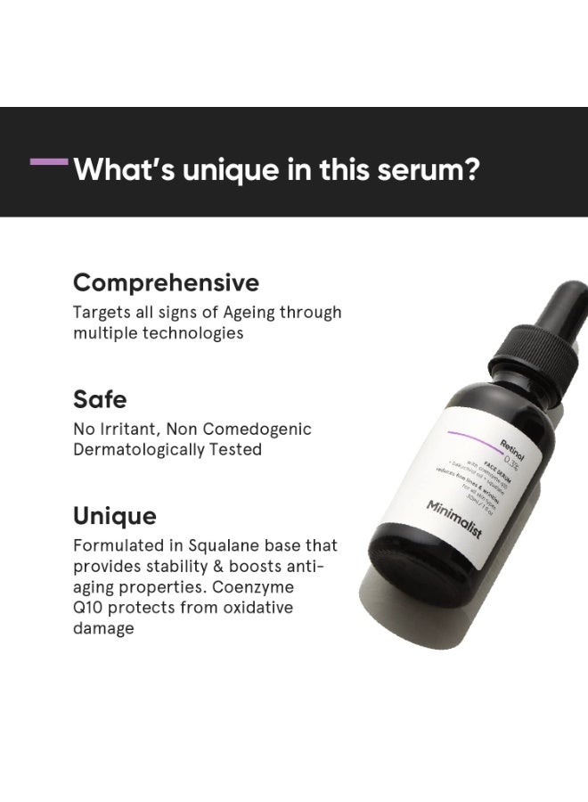 Minimalist Anti-Aging Night Serum with 0.3% Retinol & Q10|Fine Lines & Wrinkles Reduction Serum for Beginners|Water-Free Formula for Stability & Nourishment|Suitable for All Skin Types|For Unisex|30ml - Image 3