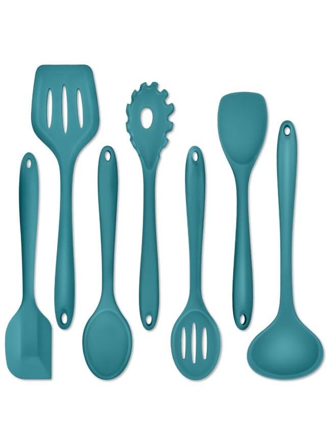 P&P CHEF PP CHEF Silicone Cooking Utensils Set of 7 Heatproof Kitchen Utensils Set for Nonstick Cookware Nonstick Spatula Slotted Turner Soup Ladle Pasta Server Spoon for Cooking Serving  Blue 