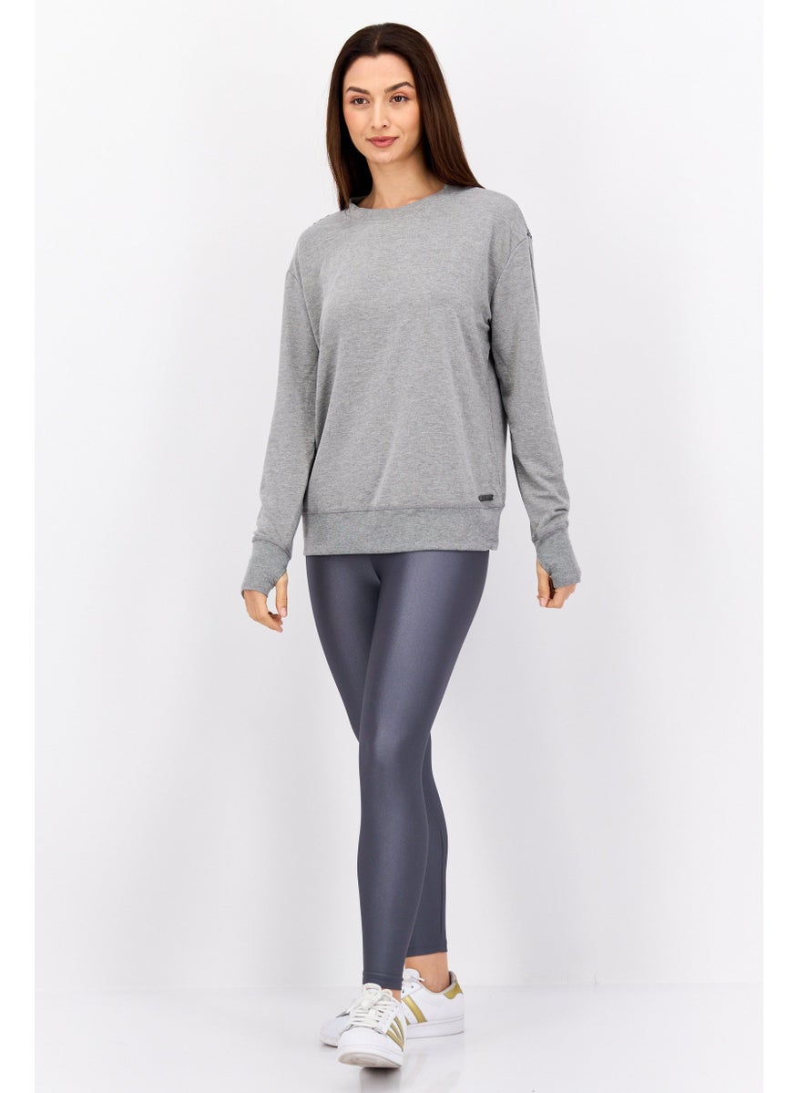 NINE WEST Women Sportswear Fit Long Sleeve Training Top, Grey Heather  - Image 3