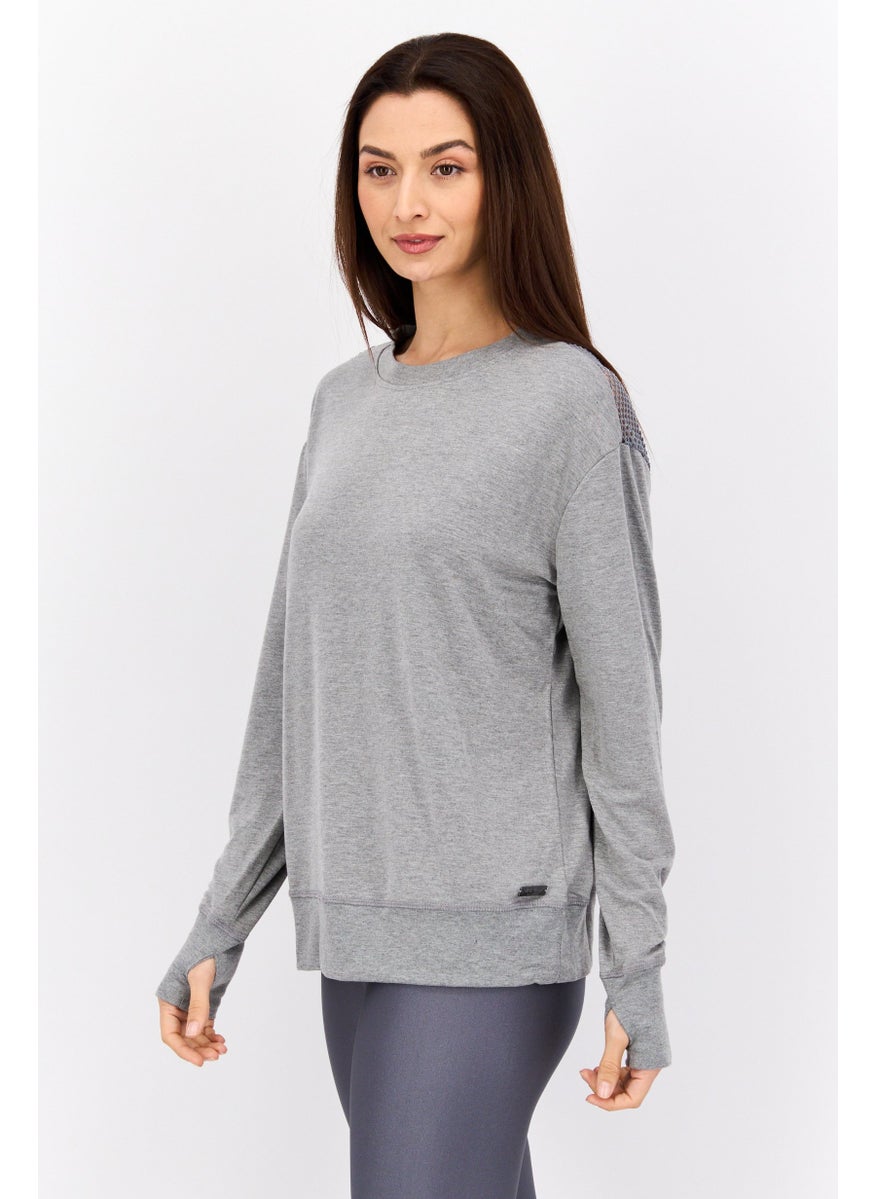 NINE WEST Women Sportswear Fit Long Sleeve Training Top, Grey Heather  - Image 4