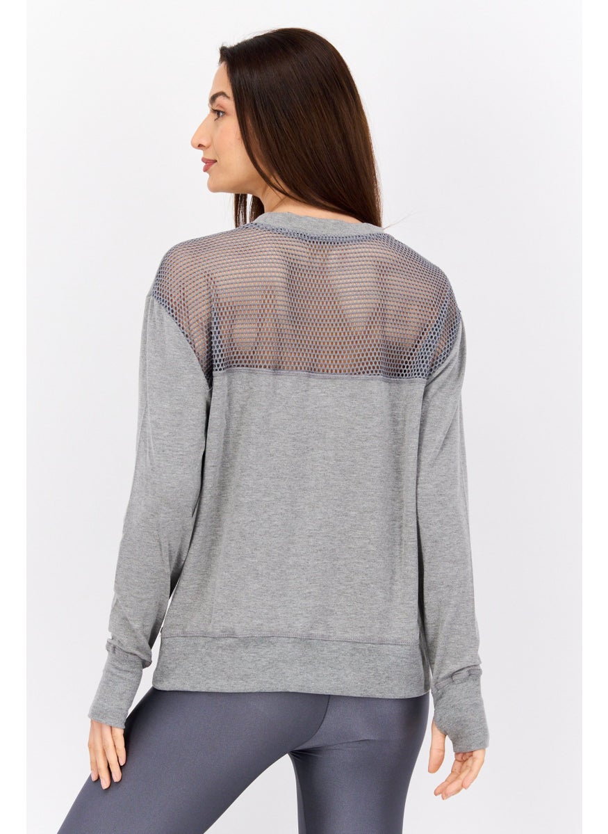 NINE WEST Women Sportswear Fit Long Sleeve Training Top, Grey Heather  - Image 2