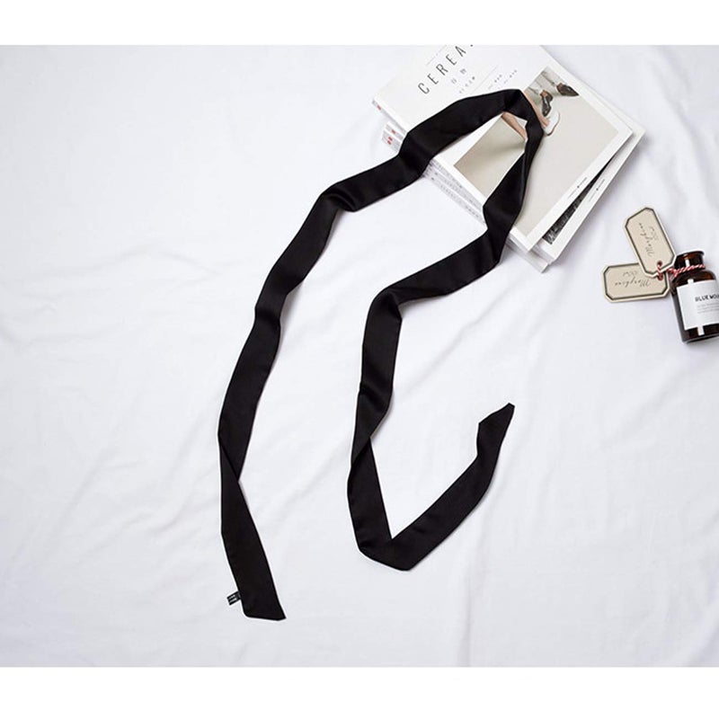 BOGZON Ribbon Scarf for Women Long Skinny Satin Belt Sash Necktie Neck Scarf ZWJ01, Black, Free Size - Image 3