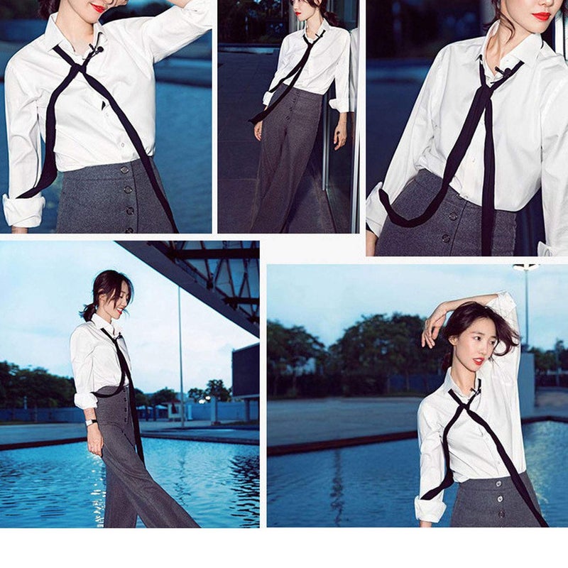 BOGZON Ribbon Scarf for Women Long Skinny Satin Belt Sash Necktie Neck Scarf ZWJ01, Black, Free Size - Image 5