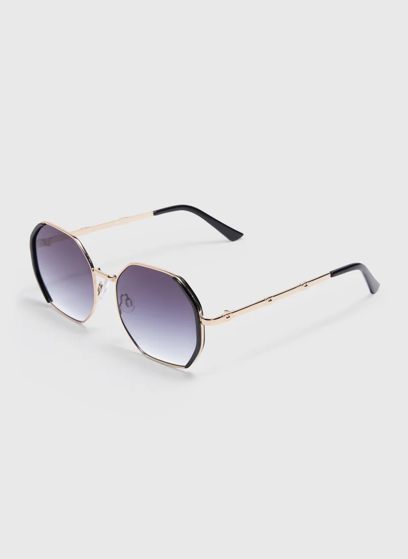Matalan Black Hexagon Frame Sunglasses