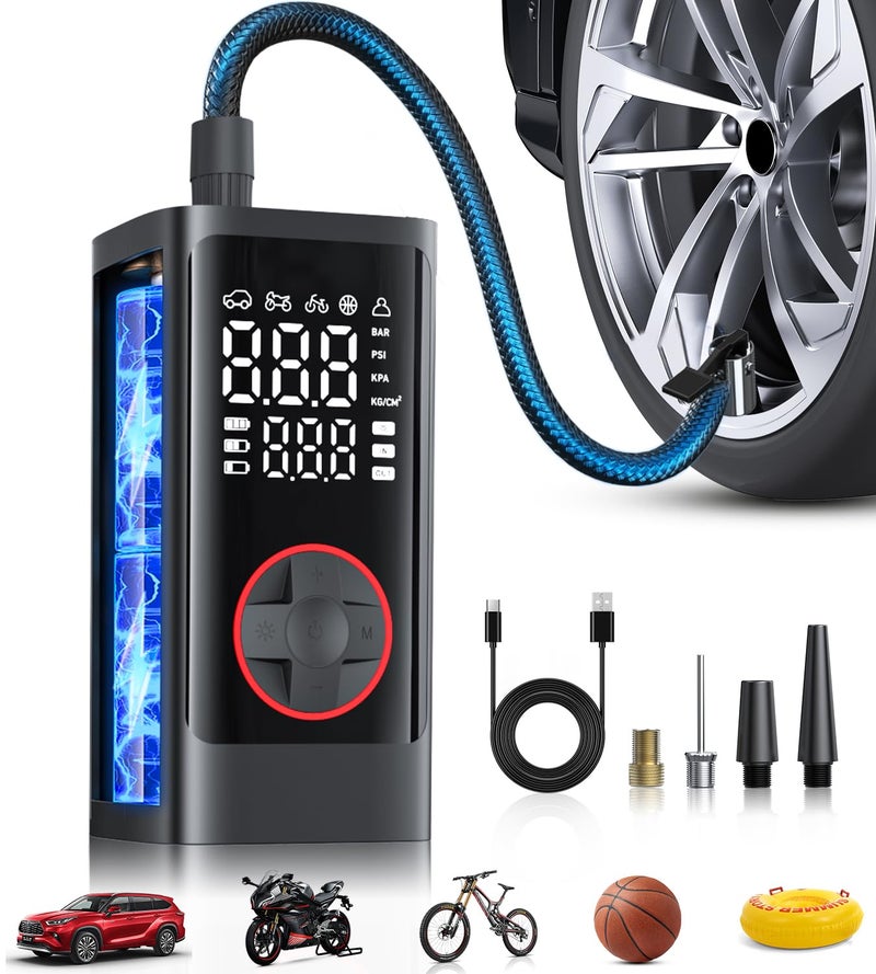 Pumptiva Tire Inflator Portable Air Compressor, 150PSI Cordless Air Pump for Car Tires, Bike Tire Pump with Pressure Gauge, Auto Shut Off, LED Light for Car Motorcycle Bicycle - Image 1