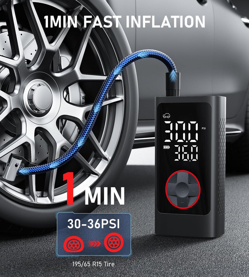 Pumptiva Tire Inflator Portable Air Compressor, 150PSI Cordless Air Pump for Car Tires, Bike Tire Pump with Pressure Gauge, Auto Shut Off, LED Light for Car Motorcycle Bicycle - Image 2