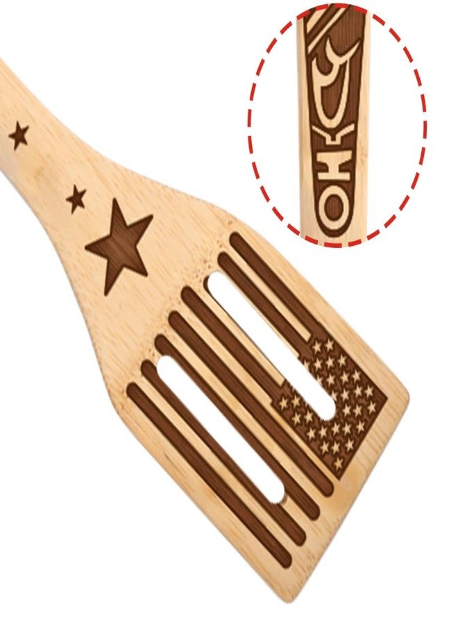 HYGNN Make American Great Again! American Flag Iconic Architecture Gift Idea Cooking Serving Utensils Natural Bamboo Kitchen House Warming Presents Slotted Wooden Spoons for Cooking Utensils Set of 5 - Image 3
