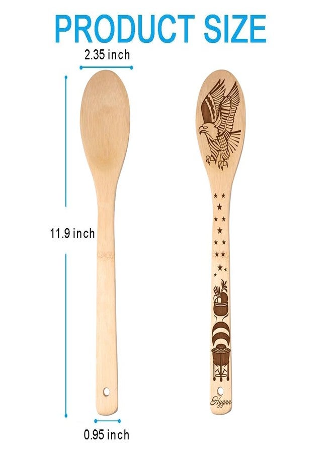 HYGNN Make American Great Again! American Flag Iconic Architecture Gift Idea Cooking Serving Utensils Natural Bamboo Kitchen House Warming Presents Slotted Wooden Spoons for Cooking Utensils Set of 5 - Image 2