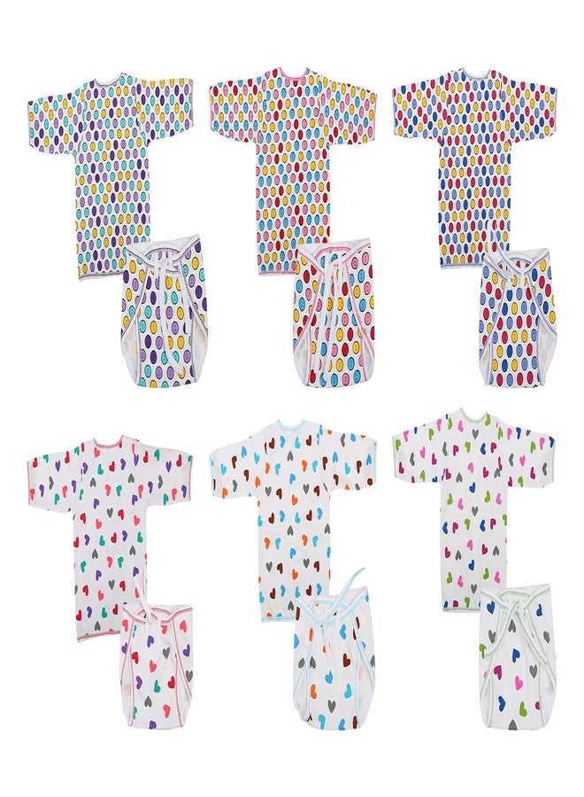 First Kids Step Babies Cotton Clothing Set (Di-Nappy-FullShirt-0-3 Months, Multi-Coloured, 0-3 Months, Set of 6) - Image 2