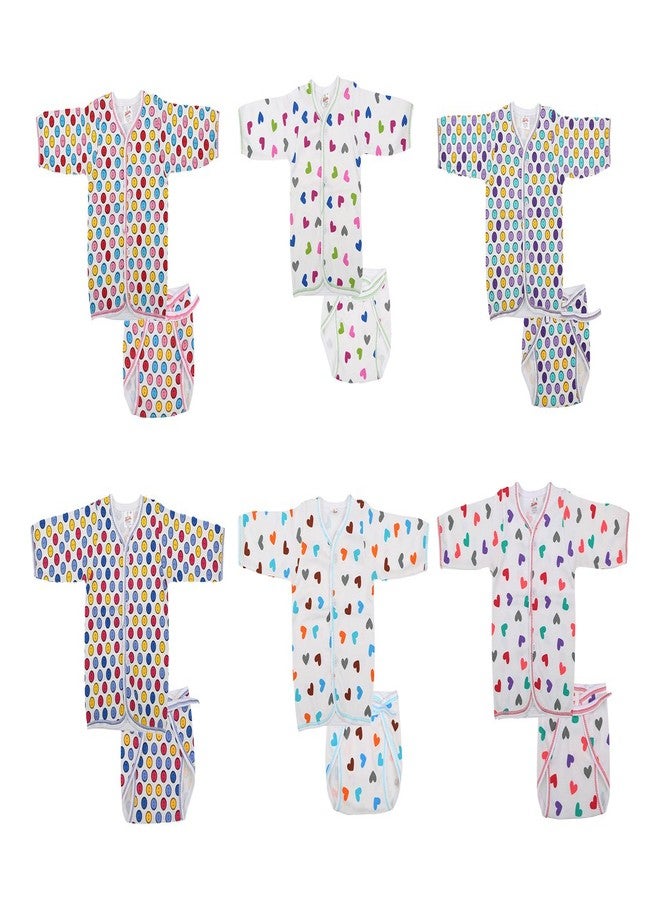 First Kids Step Babies Cotton Clothing Set (Di-Nappy-FullShirt-0-3 Months, Multi-Coloured, 0-3 Months, Set of 6) - Image 1