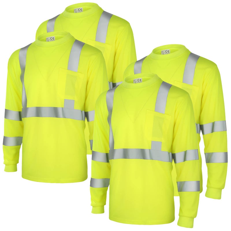 Amylove 4 Pcs Long Sleeve Safety Shirt High Visibility Reflective Construction Work Shirts for Men WomenXXLYellow - Image 2