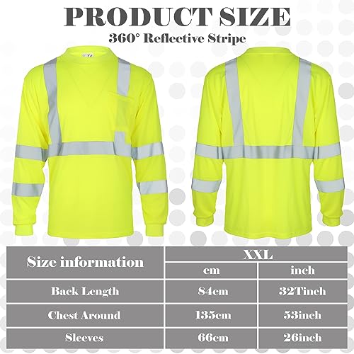 Amylove 4 Pcs Long Sleeve Safety Shirt High Visibility Reflective Construction Work Shirts for Men WomenXXLYellow - Image 3