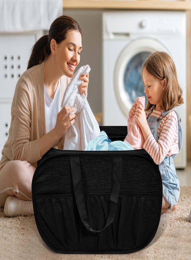 BATTOO Collapsible Laundry Baskets, Tear Proof Pop Up Laundry Hamper with Lid, Dual Handles Durable Foldable Laundry Basket, Easy to Carry Laundry Hamper for Home, Laundry Room, Bedroom, Dorm, Travel Black - Image 2