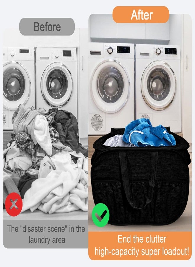 BATTOO Collapsible Laundry Baskets, Tear Proof Pop Up Laundry Hamper with Lid, Dual Handles Durable Foldable Laundry Basket, Easy to Carry Laundry Hamper for Home, Laundry Room, Bedroom, Dorm, Travel Black - Image 4