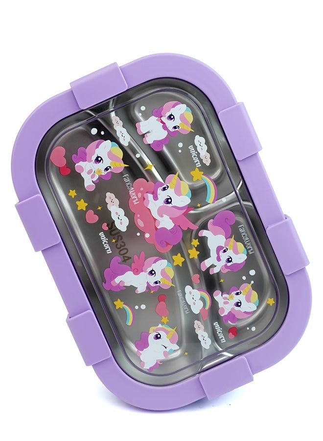 LITTLE SURPRISE BOX Little Surprise Box,3 Sections Purple Unicorn Stainless Steel Lunch Box For Kids - Image 1