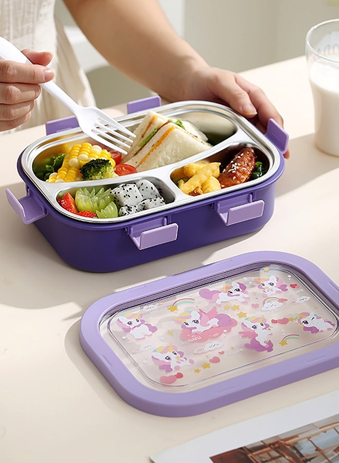 LITTLE SURPRISE BOX Little Surprise Box,3 Sections Purple Unicorn Stainless Steel Lunch Box For Kids - Image 4