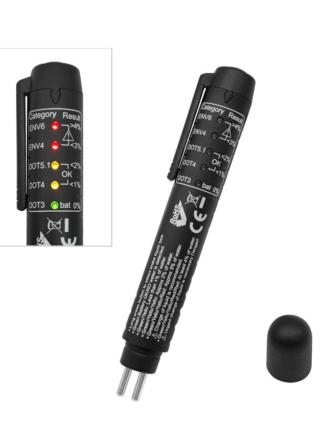 Brake Fluid Test Pen, Car Brake Fluid Inspection Tool Replacement Test Pen Test DOT3 DOT4 DOT5.1 ENV4 ENV6 Brake Fluid with 5 LED Indicator Hydraulic Oil and Water Analyzer Automatic Diagnostic Tester - Image 1