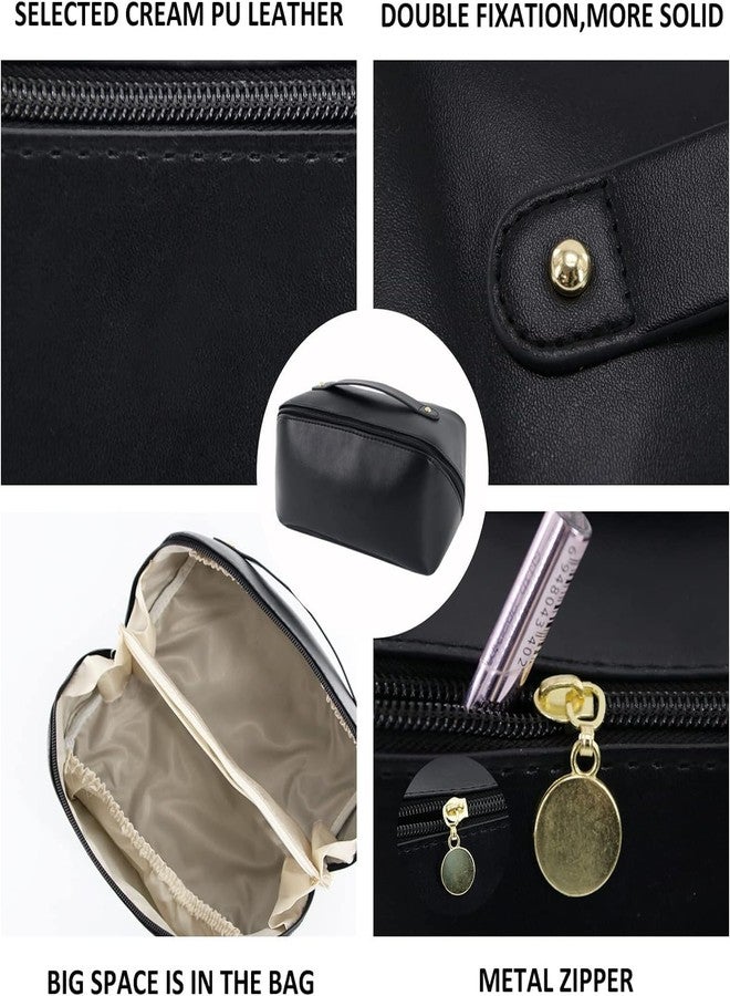 Brijex Women’s Large Capacity Cosmetic Travel Bag - Waterproof Leather Makeup Organizer with Wide Opening, Dividers with Handle (Black) - Image 5