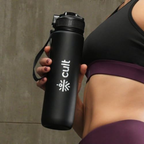 CULT Motivational Water Bottle 1 Litre with Straw & Time Marker – BPA-Free, Leakproof, Portable Sipper with Locking Lid & Carry Strap – Ideal for Gym, Office, Travel & Daily Hydration – Black - Image 2