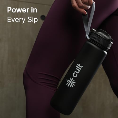 CULT Motivational Water Bottle 1 Litre with Straw & Time Marker – BPA-Free, Leakproof, Portable Sipper with Locking Lid & Carry Strap – Ideal for Gym, Office, Travel & Daily Hydration – Black - Image 3