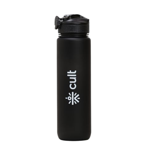 CULT Motivational Water Bottle 1 Litre with Straw & Time Marker – BPA-Free, Leakproof, Portable Sipper with Locking Lid & Carry Strap – Ideal for Gym, Office, Travel & Daily Hydration – Black - Image 1