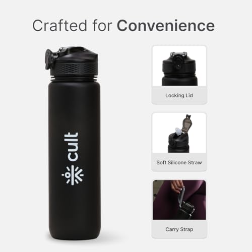 CULT Motivational Water Bottle 1 Litre with Straw & Time Marker – BPA-Free, Leakproof, Portable Sipper with Locking Lid & Carry Strap – Ideal for Gym, Office, Travel & Daily Hydration – Black - Image 5