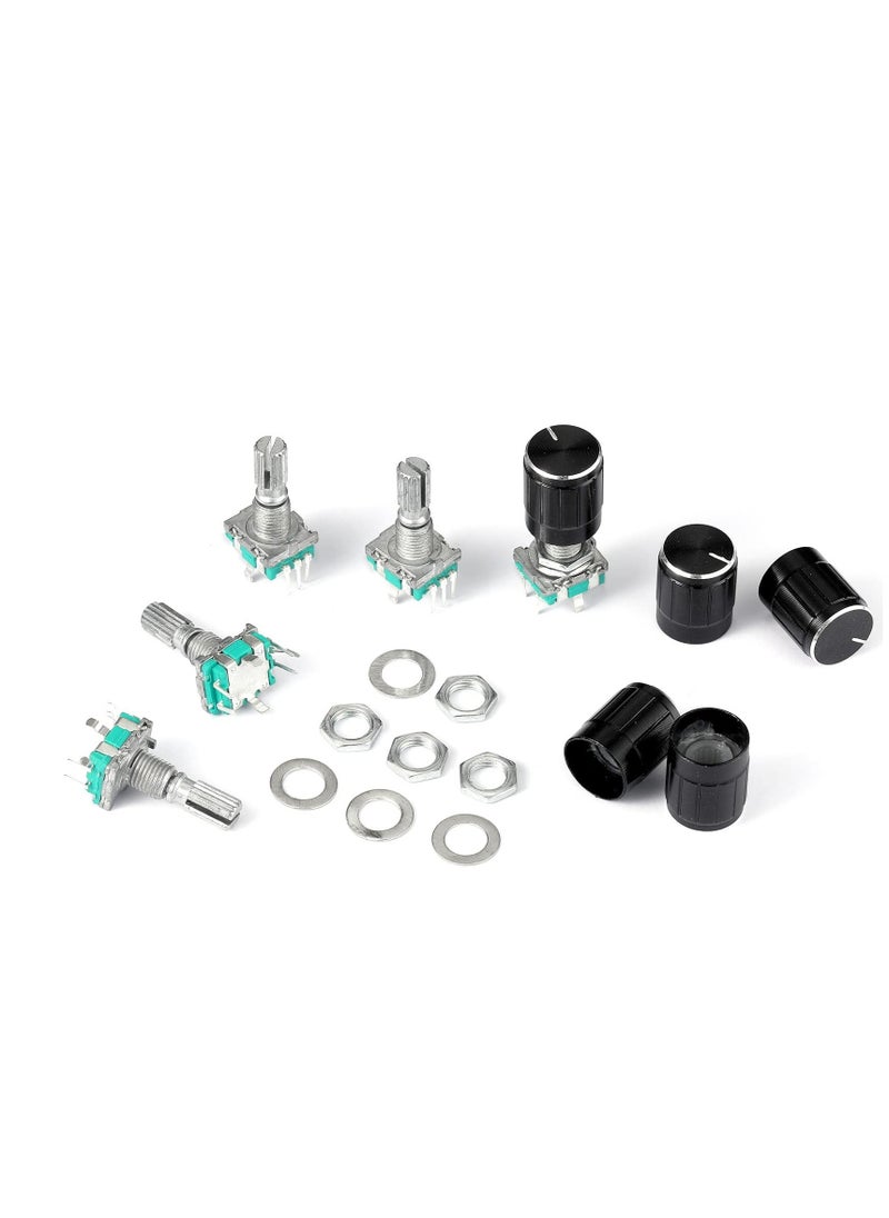 360 Degree Rotary Encoder Code Switch Digital Potentiometer, 10 Pcs Rotary Encoder Digital Potentiometer with Push Button 5 Pins Handle Length 20mm and Knob Cap, Compatible with Arduino EC11