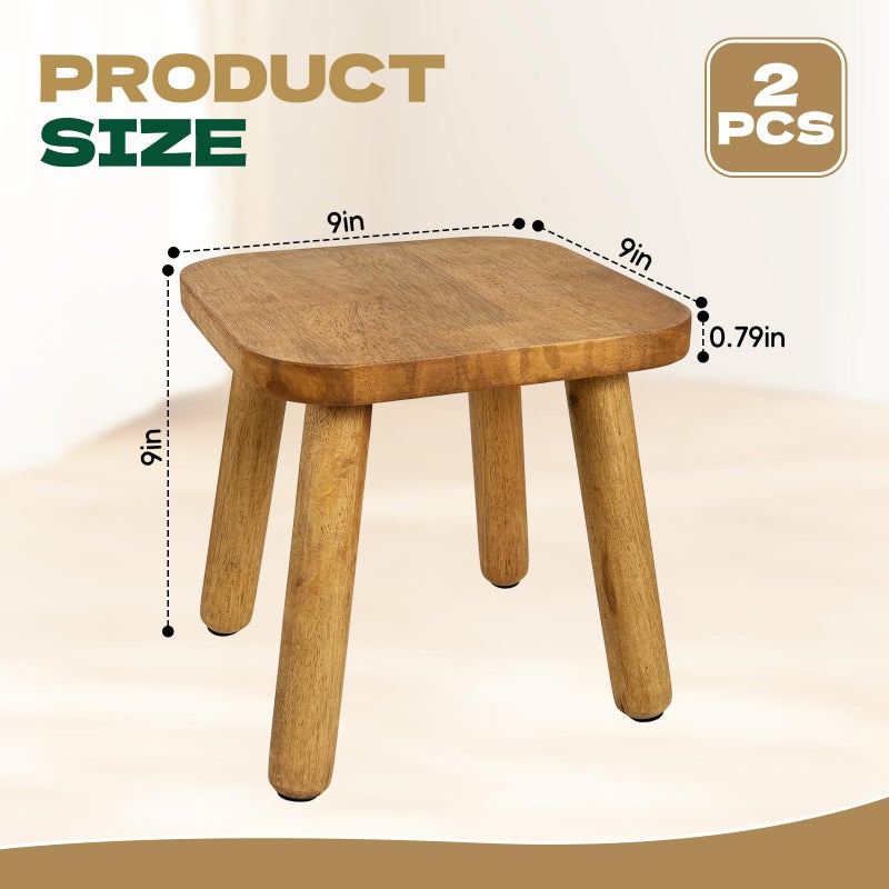 YEXEXINM 2 Pack Small Wooden Step Stools 9 Inch, Non-Slip One Step Stool Holds 300 lbs, Sturdy Bathroom Stool Plant Stand Square Footstool for Bedroom, Bathroom, Nursery, Easy Assembly - Image 2