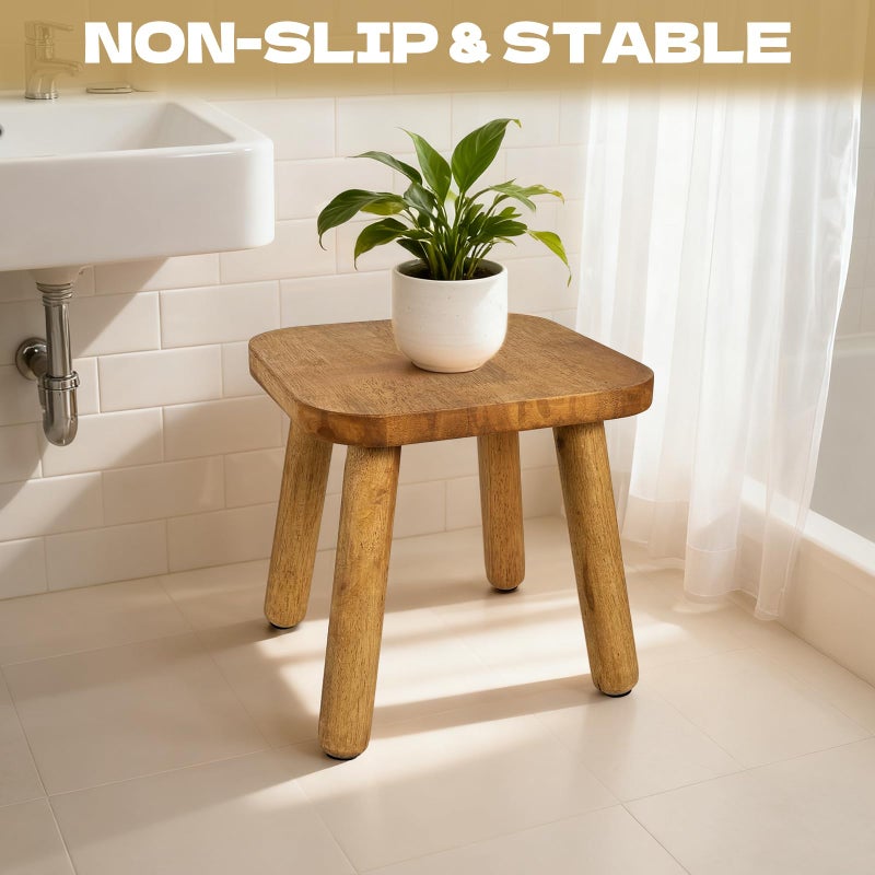 YEXEXINM 2 Pack Small Wooden Step Stools 9 Inch, Non-Slip One Step Stool Holds 300 lbs, Sturdy Bathroom Stool Plant Stand Square Footstool for Bedroom, Bathroom, Nursery, Easy Assembly - Image 5