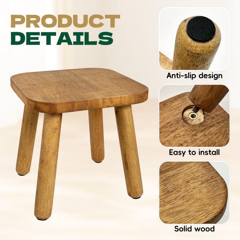 YEXEXINM 2 Pack Small Wooden Step Stools 9 Inch, Non-Slip One Step Stool Holds 300 lbs, Sturdy Bathroom Stool Plant Stand Square Footstool for Bedroom, Bathroom, Nursery, Easy Assembly - Image 3