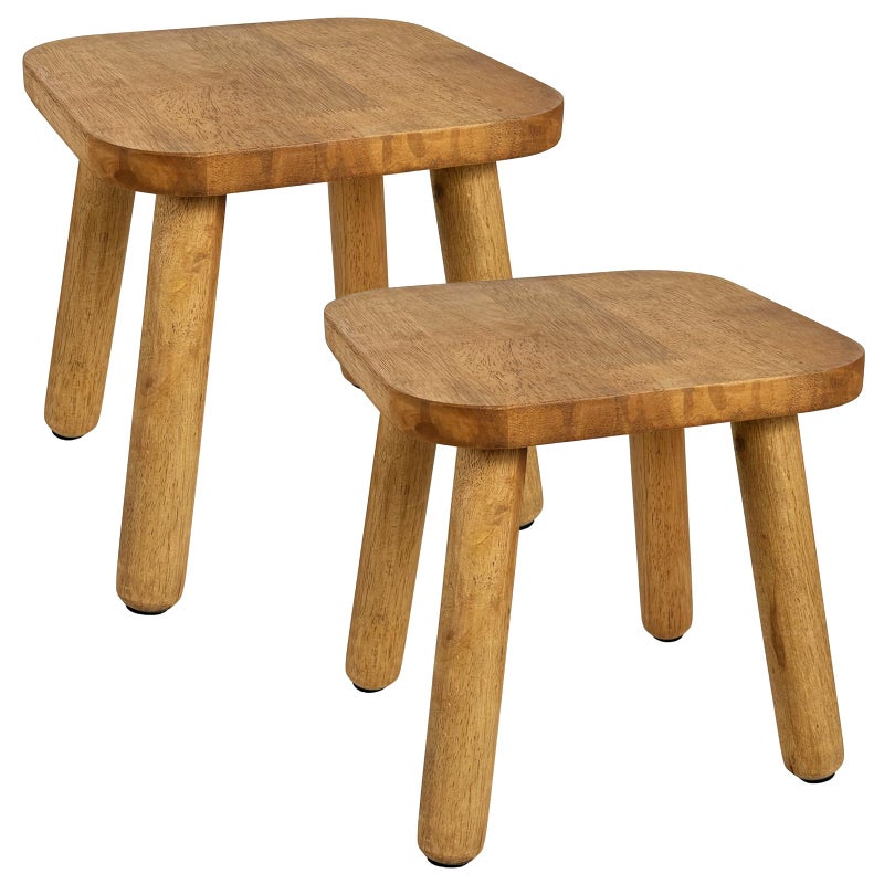 YEXEXINM 2 Pack Small Wooden Step Stools 9 Inch, Non-Slip One Step Stool Holds 300 lbs, Sturdy Bathroom Stool Plant Stand Square Footstool for Bedroom, Bathroom, Nursery, Easy Assembly - Image 1