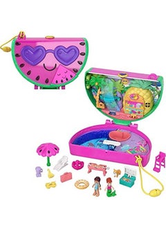 Polly Pocket Compact Playset Scented Watermelon Pool Party With 2 Micro Dolls & Accessories Travel Toys  - Image 1