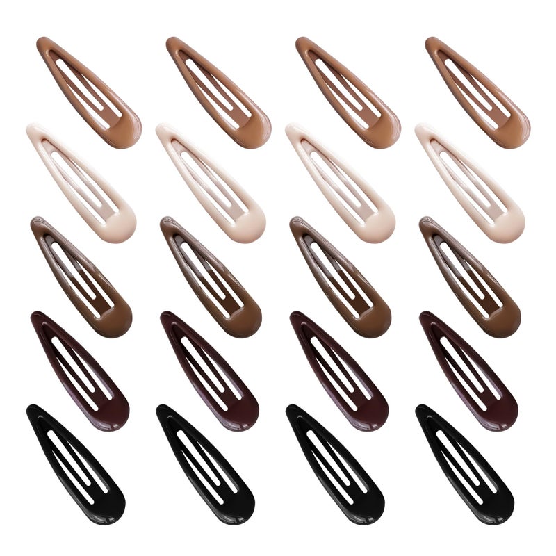 Cptots 20 PCS Metal Snap Hair Clips Water Drop No Slip Barrettes for Women Bright Small Hair Clips For Thick And Thin Fine Hair,Black Beige Brown,1.97 x 0.5 In. - Image 1