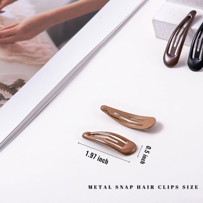 Cptots 20 PCS Metal Snap Hair Clips Water Drop No Slip Barrettes for Women Bright Small Hair Clips For Thick And Thin Fine Hair,Black Beige Brown,1.97 x 0.5 In. - Image 2