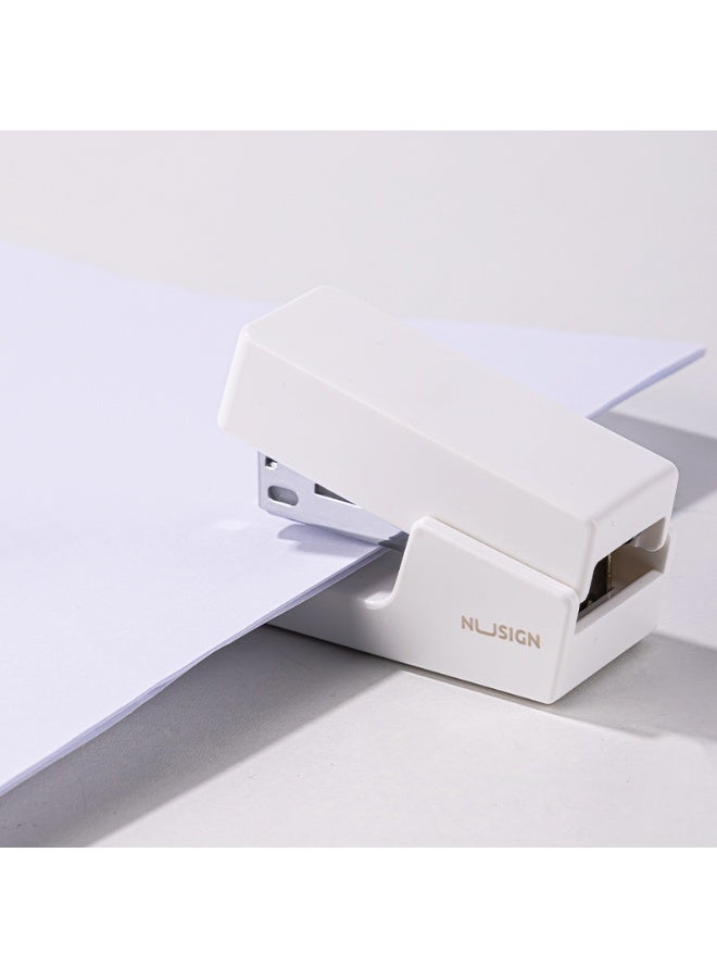 NUSIGN Mini Desktop Stapler with 830 Staples, 16 Sheet Capacity Manual Stapler for Students, Office & Home Use, White - Image 1