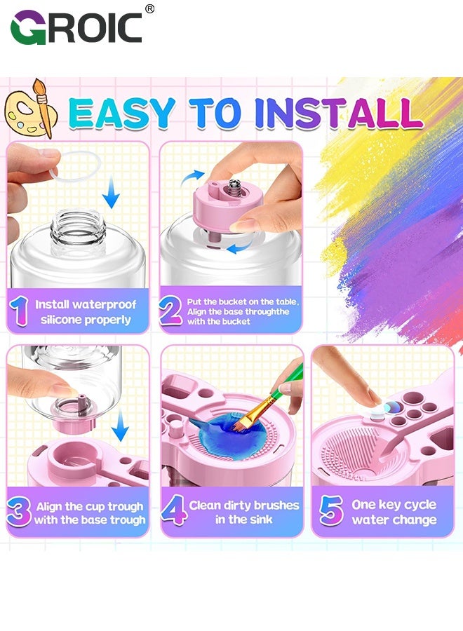 GROIC Paint Brush Cleaner Tool, Brush Rinser Cup, Water Circulation, Art Supplies for Acrylic,Watercolor and Water Based, Creative Gift for Adult Artist Beginners Kids - Pink - Image 3